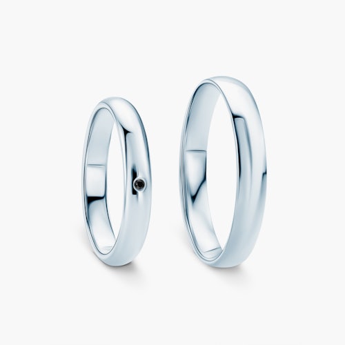 Obrączki Fairytale: białe złoto, czarny diament, półokrągłe, 3 mm i 4 mm